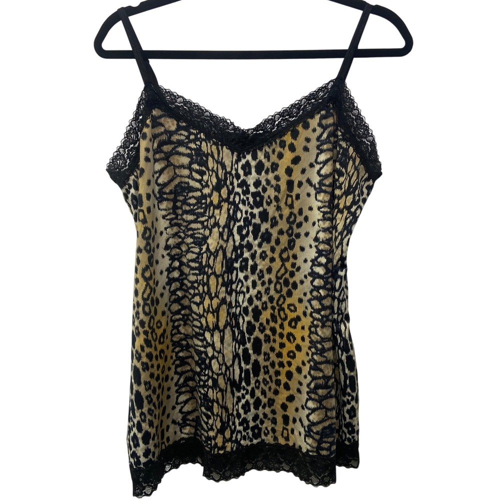 Vintage Y2K Leopard Print Lace Trim Cami Tank Top 90 Grunge XL Club Mobwife Rave